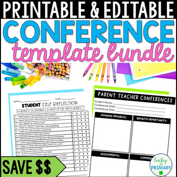 Preview of Parent Teacher Conference Forms Template Bundle | Editable Self Assessment