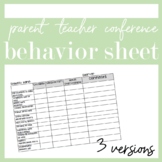 Parent Teacher Conferences Behavior Sheet