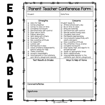 parent teacher conference notes template