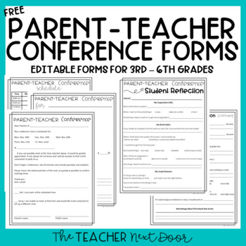 Preview of Free Parent-Teacher Conferences Packet for 3rd - 6th Grade Print and Digital