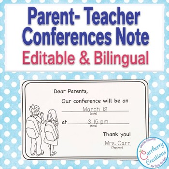 Preview of Parent-Teacher Conferences Reminder Note in English and Spanish : Editable