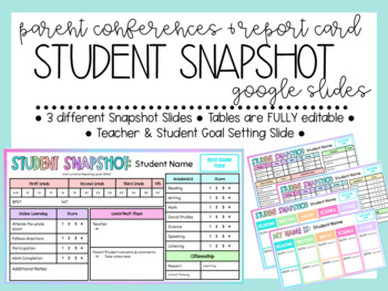 Preview of Parent Teacher Conferences • Student Snapshot • Goal Setting • EDITABLE Digital
