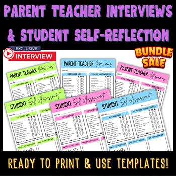 Preview of Parent Teacher Interviews & Student Self-Assessment Templates/Forms Bundle