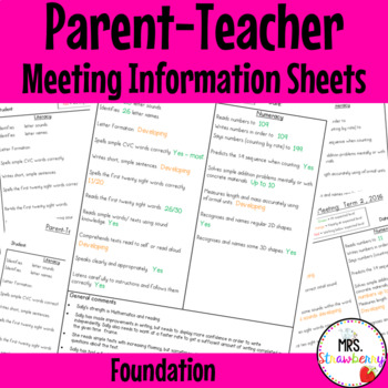 Preview of Foundation Parent Teacher Meeting Student Information Sheets EDITABLE