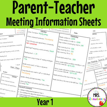 Preview of Year 1 Parent Teacher Meeting Student Information Sheets EDITABLE