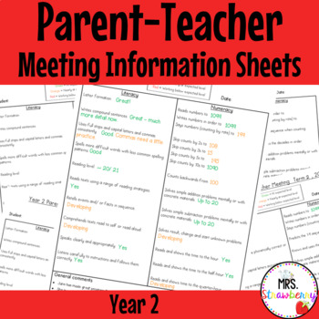 Preview of Year 2 Parent Teacher Meeting Student Information Sheets EDITABLE