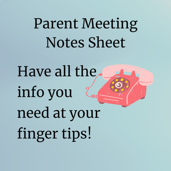 Preview of Parent Teacher Notes Sheet - Parent/Teacher, Meeting, Progress (FREE)