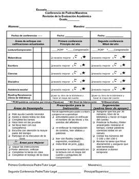 Preview of Spanish Parent/Teacher Quick Conference Form in Black & White