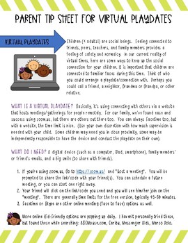 Preview of Parent Tip Sheet for Virtual Playdates