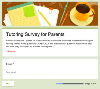 Preview of Parent Tutoring Questionnaire (EDITABLE Google Form)