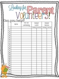 Parent Volunteer Form for Orientation/Open House