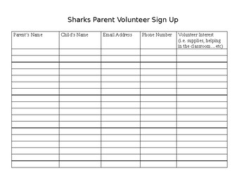 Preview of Parent Volunteer Sign-up Sheet!