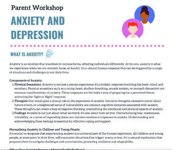 Preview of Parent Workshop - Anxiety and Depression