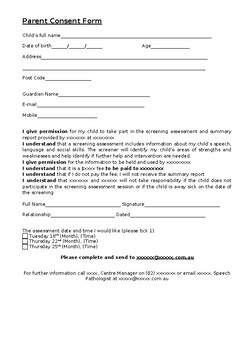 Preview of Parent consent form template for school screeners