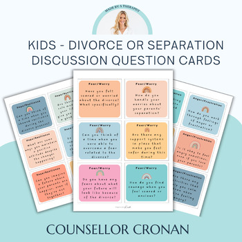 Preview of Parent divorce or separation discussion question cards for kids or teens, BPD