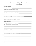 Parent questionnaire for back to school night