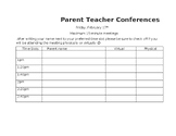 Parent/teacher conference sign up sheet