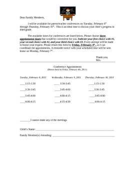 Preview of Parent/Teacher Conference Signup Sheet