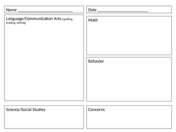 Preview of Parent/Teacher Conference discussion planning template