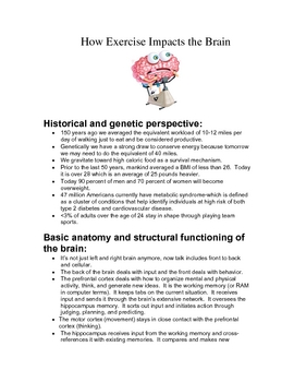 Preview of Parent/Teacher version of The Impact of Exercise on the Brain