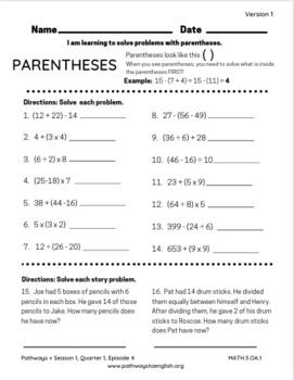 parentheses math worksheets 5th grade 5 oa 1 by pathways materials