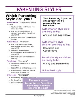 Parenting Styles Handout by Sarah Martin | Teachers Pay ...