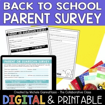 Preview of Back to School Parent Survey | Print + PDF with Editable Form Fields