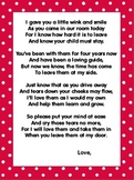 Parents First Day Welcome Poem Pre-K