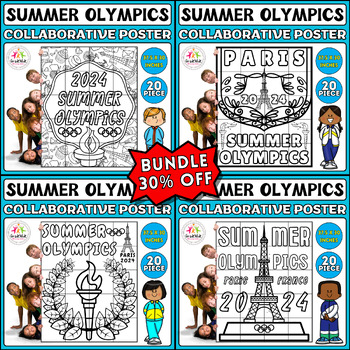 Preview of Paris 2024 Summer Olympics Collaborative Coloring Poster Bundle | Torch Craft