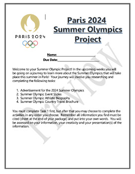 Paris 2024: Summer Olympics Comprehensive Project by Amy C | TPT