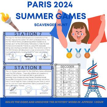 Preview of Paris 2024 Summer Games - No-Prep Codebreaker Scavenger Hunt Activity