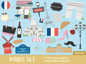 Preview of Paris Clipart Set - travelling, eiffel, tower, image, printable, macarons, arc