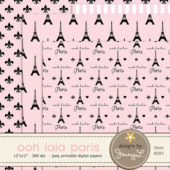 M386 Bonjourn background Paris digital paper Eiffel Tower scrapbook papers French wallpaper