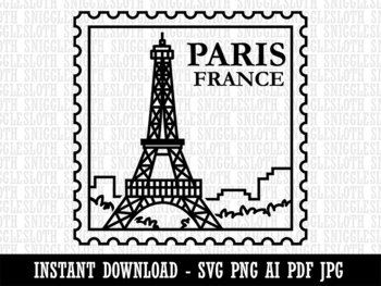 Preview of Paris France Eiffel Tower Travel Clipart Instant Digital Download AI PDF SVG PNG