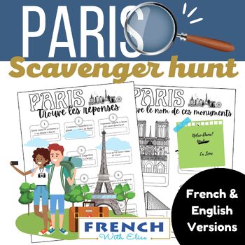 Preview of Paris France Scavenger Hunt - Bilingual French Culture Activity