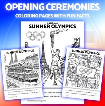 Preview of Paris Summer Olympics 2024 Themed Coloring Pages with Fun Facts Pack