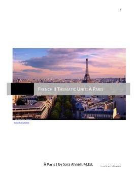 Preview of Paris Thematic Unit for High School or Middle School French (Year/Level 2+)