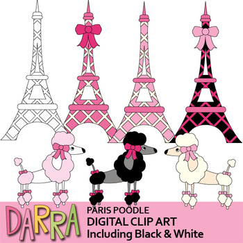 Preview of Paris clip art - Eiffel Tower and Poodle clipart (pink, black)