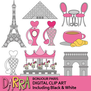 Preview of Paris clipart - Bonjour Paris clip art - France monuments - Eiffel Tower