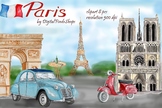 Paris clipart, Notre Dame, scooter clip art, eiffel tower,