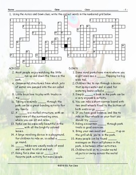 Park Things Activities Crossword Puzzle by English and Spanish Language