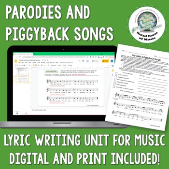 Preview of Song Parody Writing Unit for Music or ELA print or digital