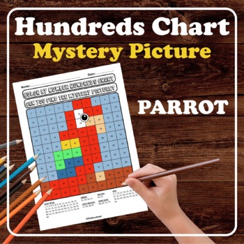 Preview of Parrot Animal Bird Hundreds Chart Mystery Picture Color by Number Place Value