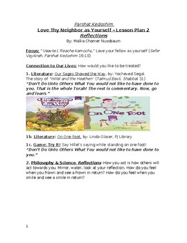 Preview of Parshat Kedoshim- Love Thy Fellow As Yourself- Reflections- Lesson Plan 2