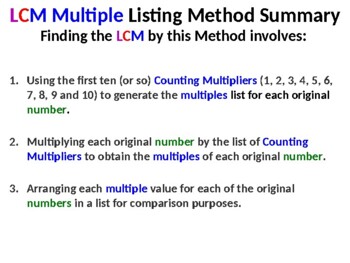 Preview of Part 2 - Least Common Multiple (Multiple Listing Method) Solution Summary