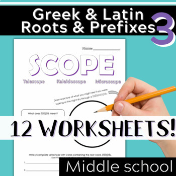 Preview of Part 3: Greek & Latin Root Words and Prefixes-Printable Worksheets + Quiz