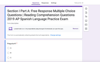 Preview of Part A: Interpretive Reading Self Grading Form | 2019 AP Spanish Practice Exam