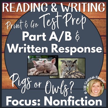 Preview of Nonfiction Reading Comprehension Test Prep Part A Part B Writing Practice Test