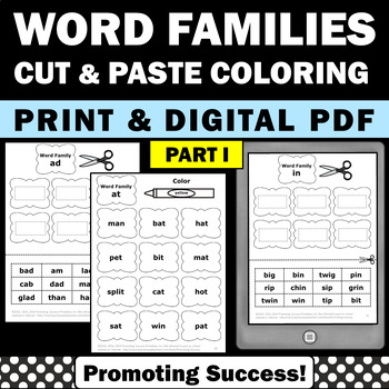 Preview of Kindergarten Word Family Worksheets Word Families Phonics Packets Review at an
