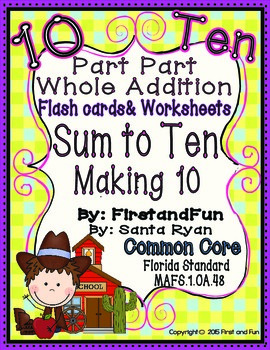 Preview of Part Part Whole Addition Making Ten Flash Cards, Mats, Counters & Worksheets